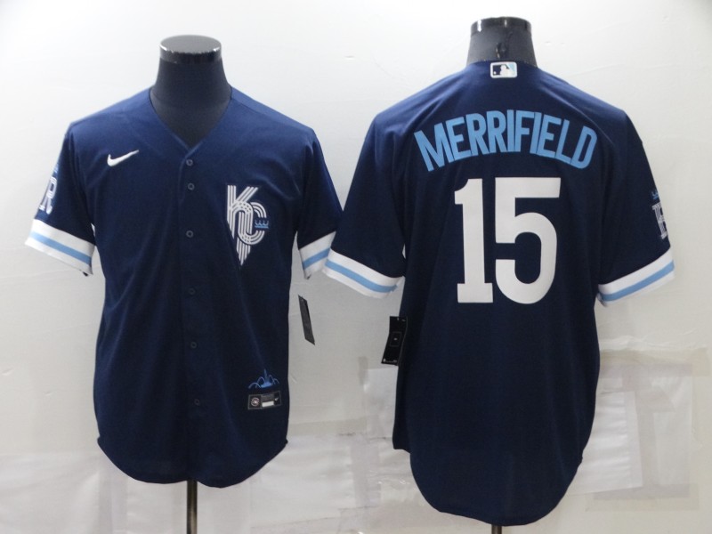 Men's Kansas City Royals Whit Merrifield #15 Navy Baseball Jersey